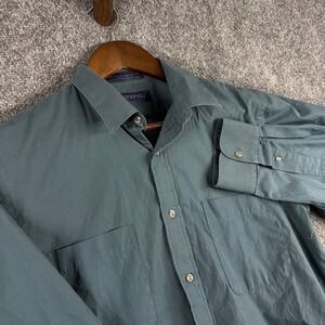 Generra Mens‎ Medium Button Up Shirt Long Sleeve 100% Cotton Casual Blue Green